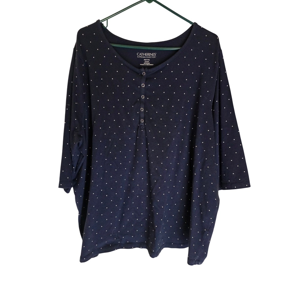Catherines Suprema Collection Navy Polka Dot Henley‎ Top 2XWP 22/24WP Plus Size